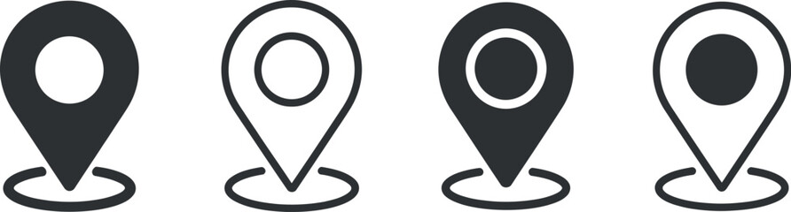 Map pin icons vector set location symbol navigation apps gps services travel directions geographic markers interface design isolated white background © MdAlom
