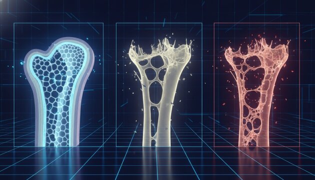 Stages Of Human Bone Health And Osteoporosis Progression Digital Medical Illustration