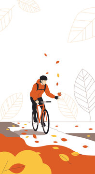 Man Cycling Through Autumn Leaves On Scenic Path