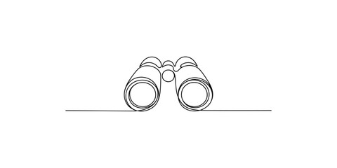 A minimalist line art drawing of a pair of binoculars on a flat surface illustration © SR