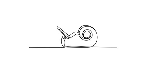 Continuous line drawing of a snail with a pen in its head one minimalist art © SR