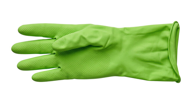 Bright Green Rubber Glove for Cleaning, Isolated on White Background