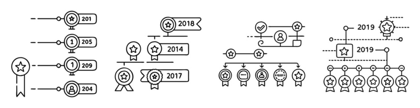 Collection of abstract line art data visualization and progress achievement icons