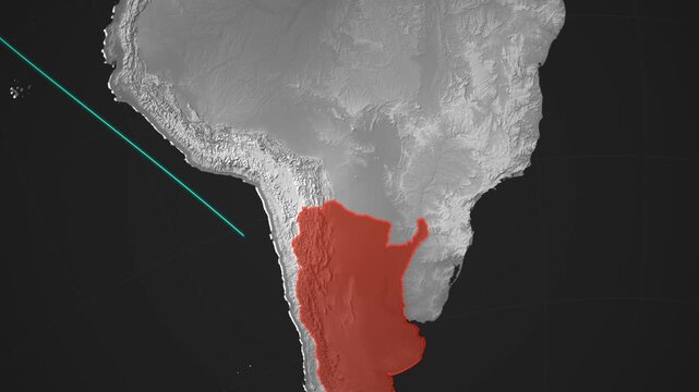 Animated geographic data motion tracking migration route between Mexico and Argentina regions