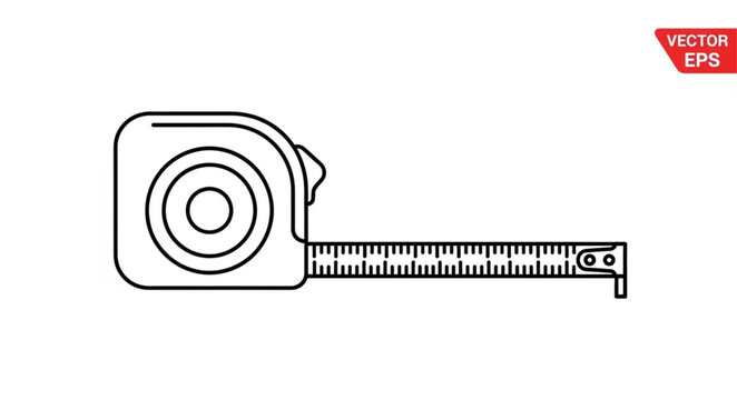Precise measurement tool - A detailed line drawing of a tape measure for accurate dimensions.