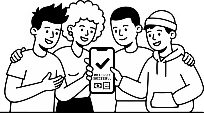 Four friends with smartphone.