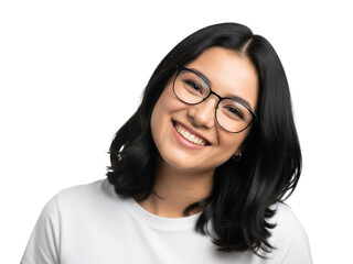 Obraz premium Portrait of a smiling young woman with dark hair and glasses
