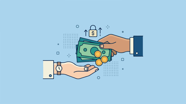 Hands exchanging money and coins.