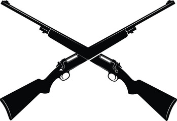 Two crossed hunting rifle guns silhouette vector illustration isolated on white background, black firearm weapon graphic for military army logo design, shooting sport symbol element © Mdjoshel 