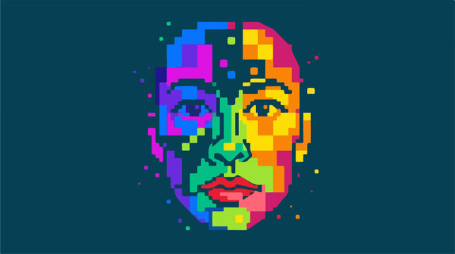 Pixel Art Woman Face Portrait.