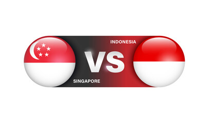 Naklejka premium Element represents a sporting event or national football or soccer match between Singapore and Indonesia, with logo featuring national flag, vector 3d isolated on white background for banner design