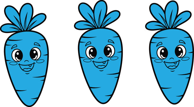 Cute carrot characters set, cartoon vegetable illustration with smiling faces for kids design