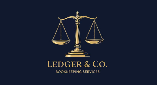 Elegant golden balance scales logo for professional accounting and bookkeeping services, symbolizing equity, financial integrity, and trustworthy business solutions