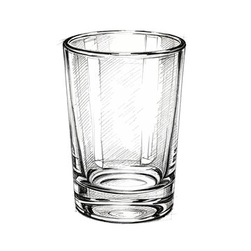 Hand drawn sketch of an empty shot glass on a white background