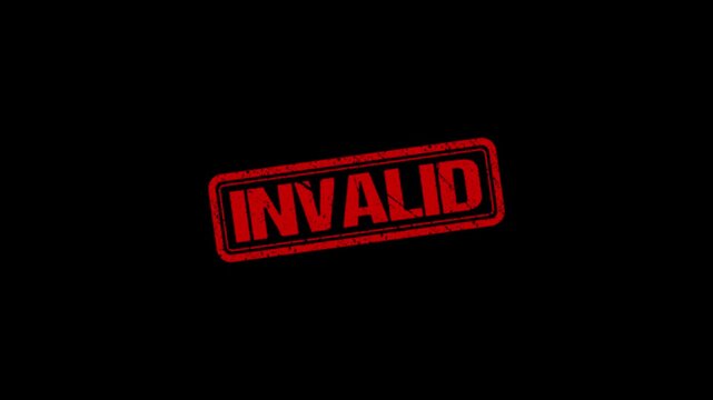 Invalid stamp design motion graphics. grunge rubber stamp impression animation. invalid distressed texture effect 4k video.