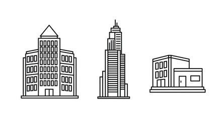 Fototapeta premium Architectural Illustration - A Collection of Buildings Depicted in a Line Drawing Style.