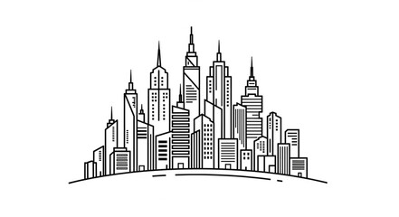 Obraz premium City skyline illustration featuring various skyscrapers and buildings, a modern urban landscape.