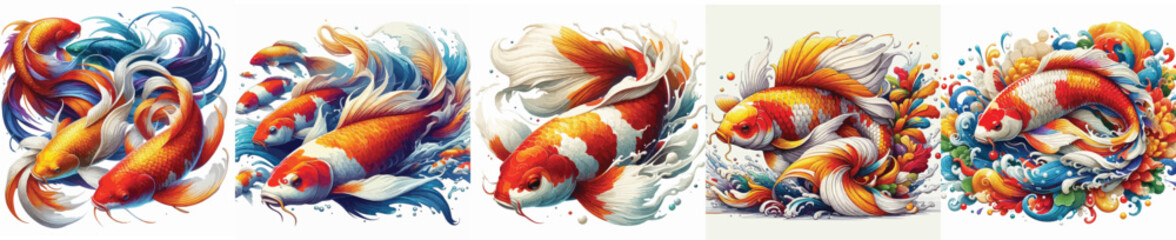Fototapeta premium vector image of colorful koi fish on a white background