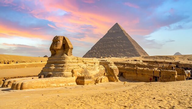 The Great Sphinx and Pyramid of Giza at Sunset.