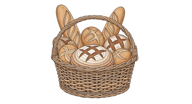 Artisan bread assortment in a woven basket