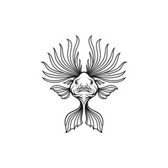 Fototapeta premium Exotic Fish Illustration, Line Art, Vector, White Background, Underwater Creature