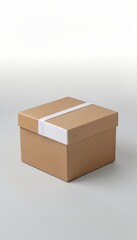 Fototapeta premium Brown Cardboard Box with White Tape on White Background