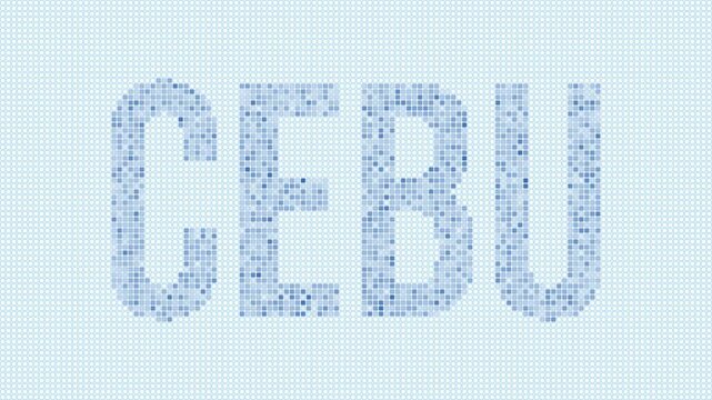 Cebu dotted map animation. Digital style shape of the island. Cebu shape and title blue dots appear with flickering effect. Philippines. Creative Intro, outro, title, logo video.