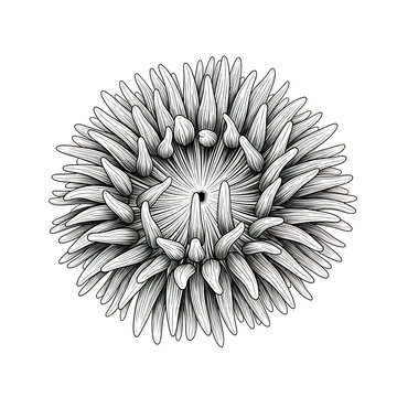 Detailed monochrome illustration of a beautiful aster flower in full bloom 3.