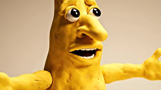 Yellow cartoon character with arms outstretched.