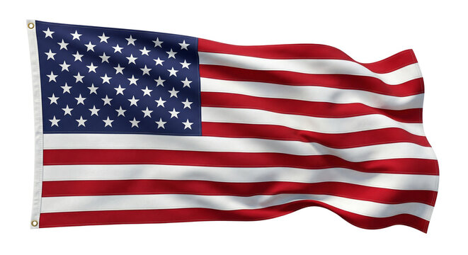 Waving American Flag Isolated on White Background - USA Symbol