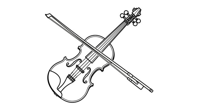 Elegant hand-drawn sketch of a classical violin and bow, musical instrument for orchestra or solo performance, artistic illustration.