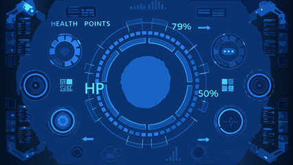 Fototapeta premium Futuristic heads up display showing health points and central targeting reticle