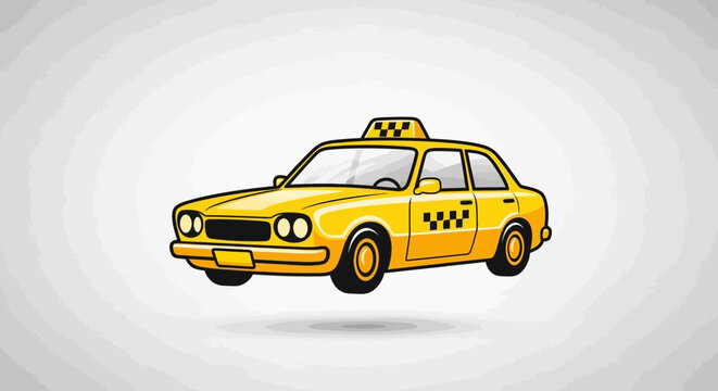 Yellow Taxi Cab Vector Illustration. Cartoon Style Urban Transport Vehicle for Public Hire Service and City Commute.