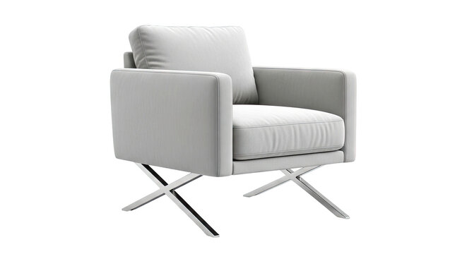 Modern Grey Armchair with Chrome X-Base