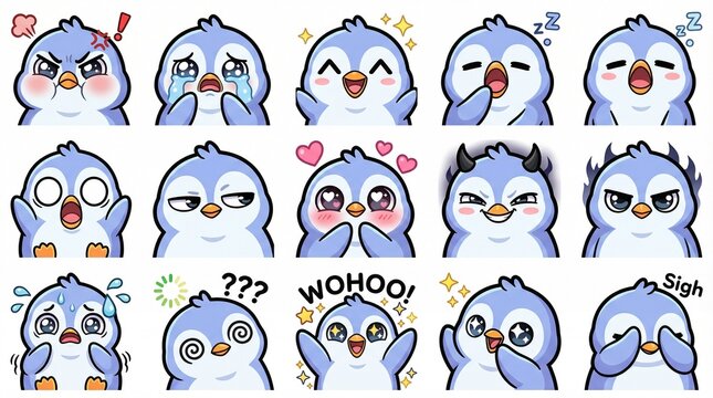 Chibi Penguin Twitch Emote Bundle &ndash; Cute Gaming Streamer Reactions Emoji Set