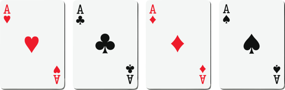 Large collection of four ace playing cards vector illustration featuring heart club diamond and spade suits for casino gambling poker night and leisure game designs