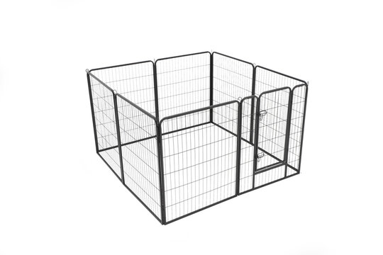 Black Iron Square Pet Fence on White Background