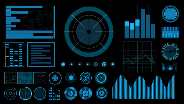 Futuristic interface displaying various data visualizations and technical elements