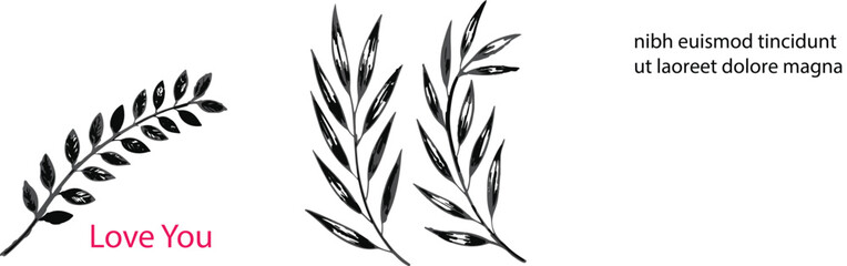 Fototapeta premium Embracing Botanical Elegance: Delicate botanical illustrations in a minimalist style, featuring elegant leaves, capture the essence of nature's beauty and simplicity.