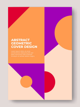 Modern Abstract Geometric Poster Design with Bauhaus Style Circles and Triangles in Bold Purple and Orange