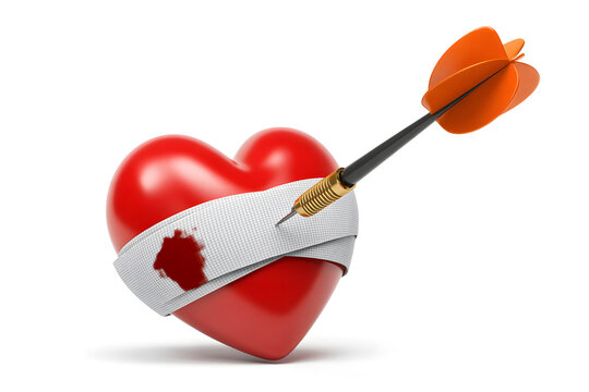 Heart pierced by dart arrow with broken bandage