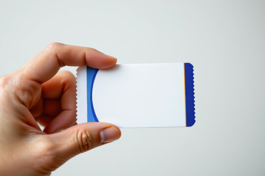 Closeup Hand Holding Ticket Card Against Neutral B