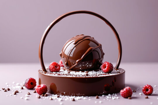 Elegant Chocolate Dessert with Raspberries and Dri