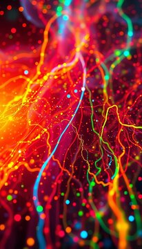 Chromatography of data streams, a vibrant, chaotic yet organized flow, painting the digital ether with light,  data,  luminous