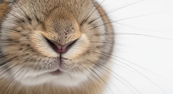 Close-up of a rabbits face with whiskers.