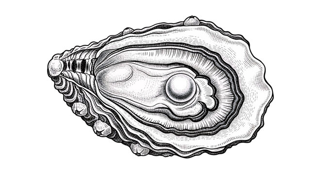 Hand drawn oyster with a pearl inside