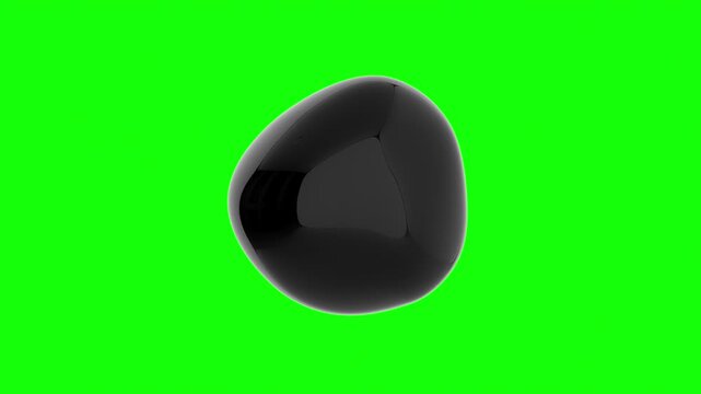 Abstract black liquid blob smoothly morphing on a green screen background. Organic glossy fluid shape animation designed for chroma key compositing. Smooth seamless animation.
