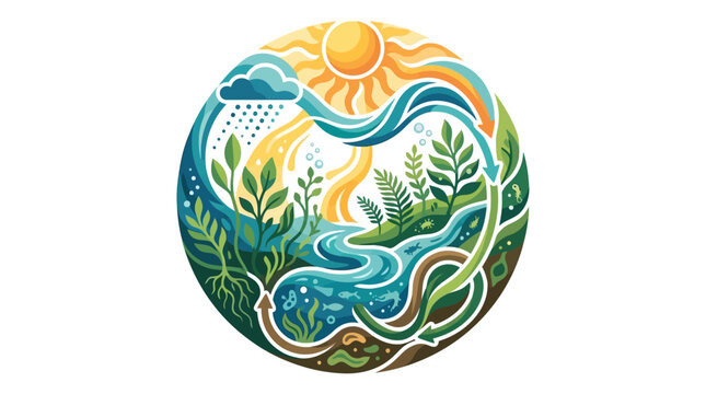 Natural Ecosystem Cycle with Water, Plants and Energy Flow