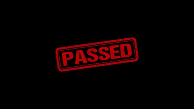 Passed stamp design motion graphics. grunge rubber stamp impression animation. passed distressed texture effect 4k video.