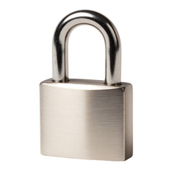 Naklejka premium A shiny metal padlock with an open U-shaped shackle sits on a surface.